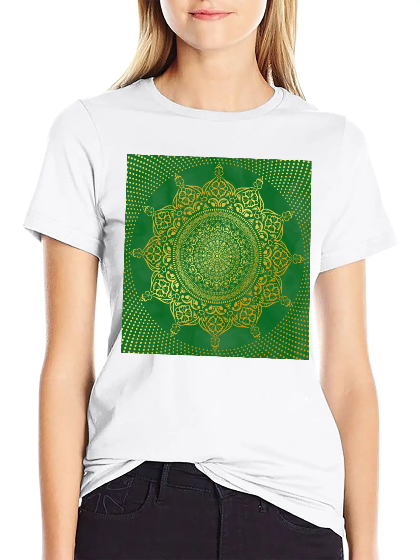 Mandala Marble Green Gold Essential Cotton Tee For Daily Outfits – Unisex Style