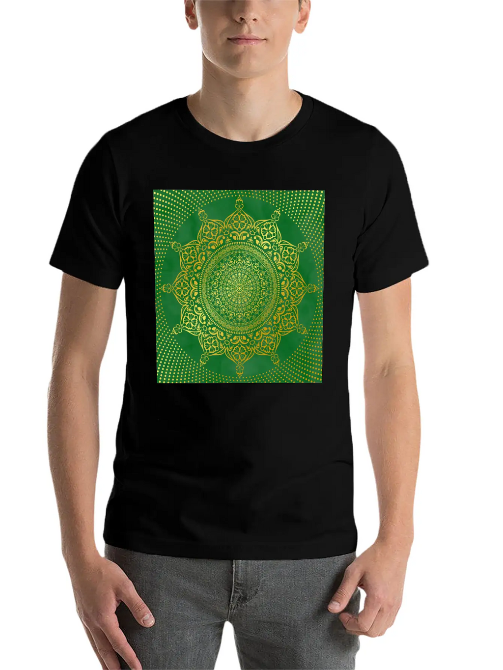 Mandala Marble Green Gold Essential Cotton Tee For Daily Outfits – Unisex Style