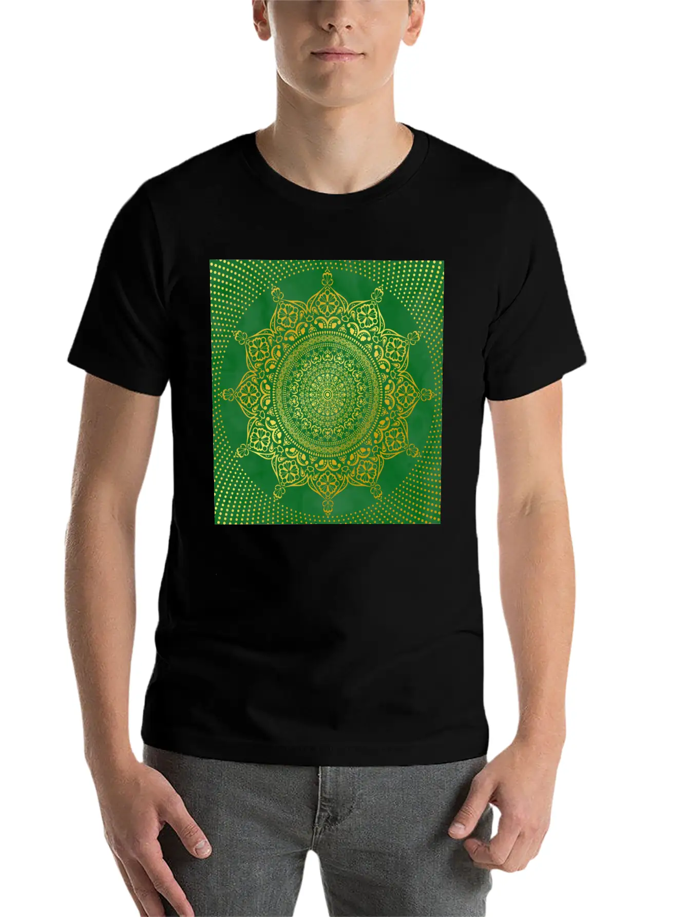 Mandala Marble Green Gold Essential Cotton Tee For Daily Outfits – Unisex Style