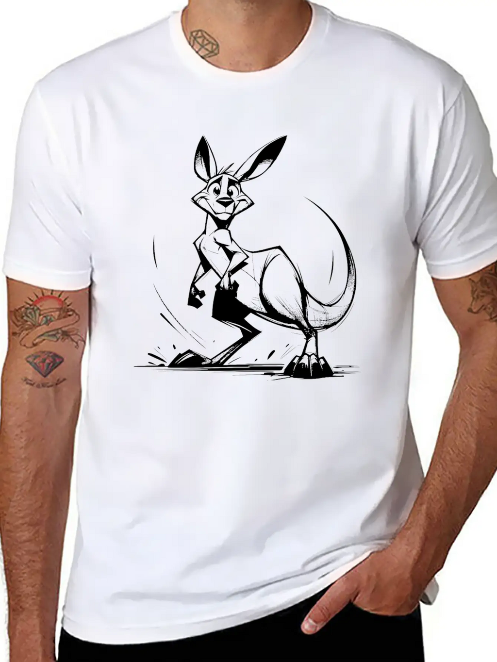 Marsupial Pencil Sketch Kangaroo Australia Unisex Casual T-Shirt – Clean Design For Daily Comfort