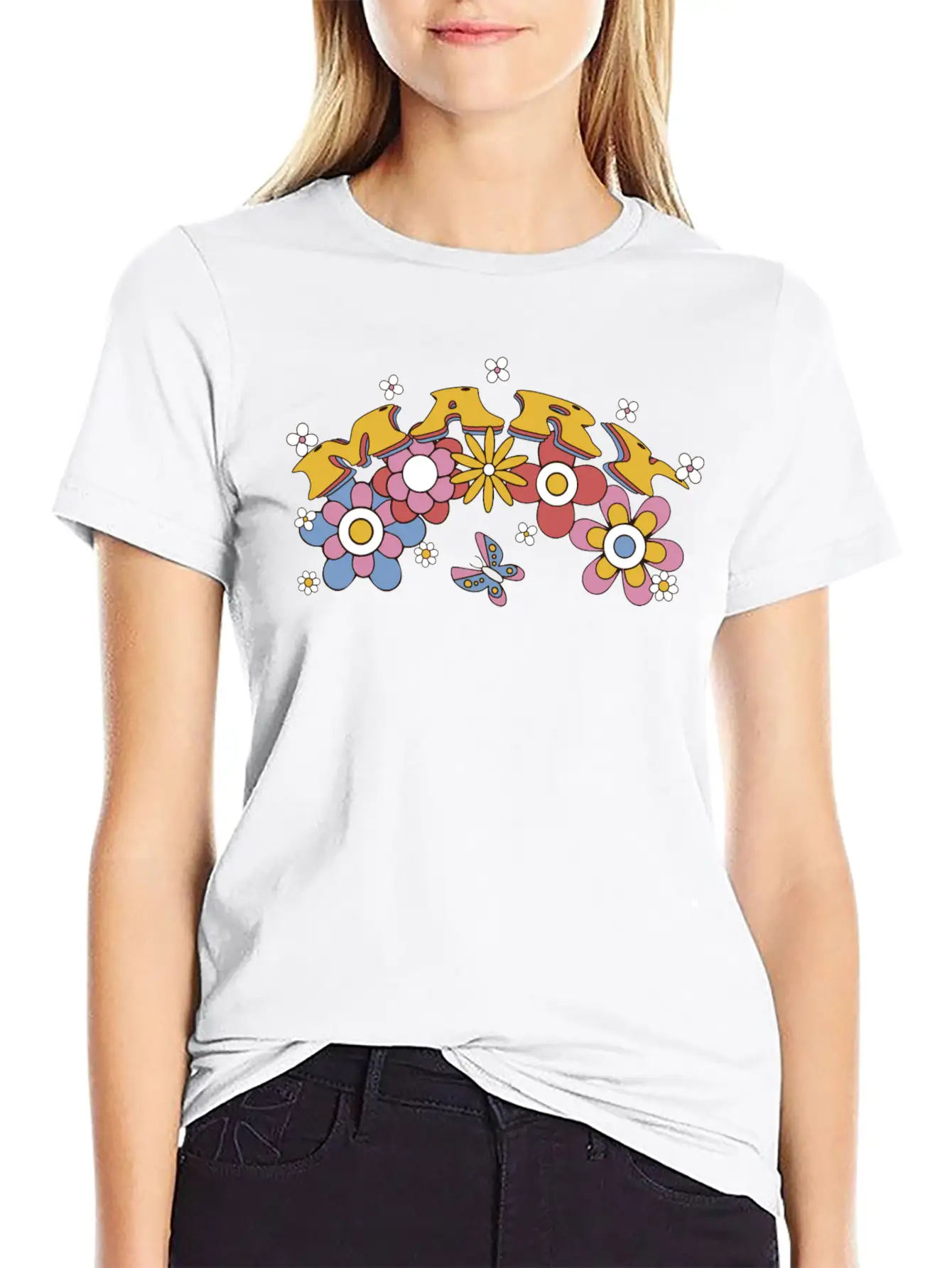 Mary Groovy Flower Tie Dye, Mary Hippie Flower Breathable Soft Cotton T-Shirt – Timeless Casual Look