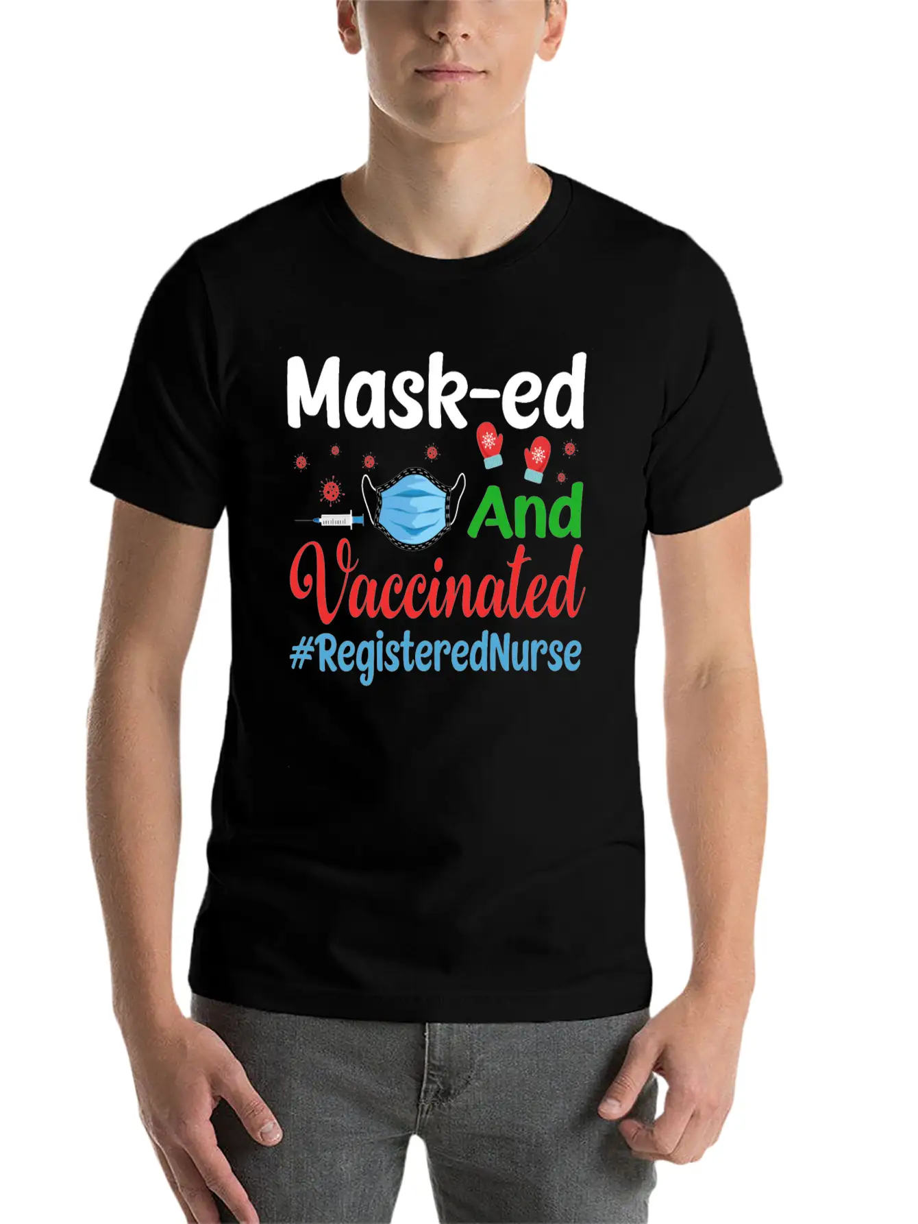Mask-ed And Vaccinated Registered Nurse Tshirt Casual Graphic T-Shirt – Simple And Comfortable Daily Wear