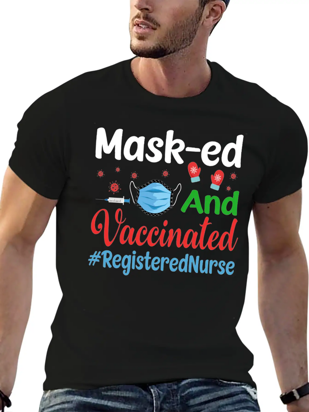 Mask-ed And Vaccinated Registered Nurse Tshirt Casual Graphic T-Shirt – Simple And Comfortable Daily Wear