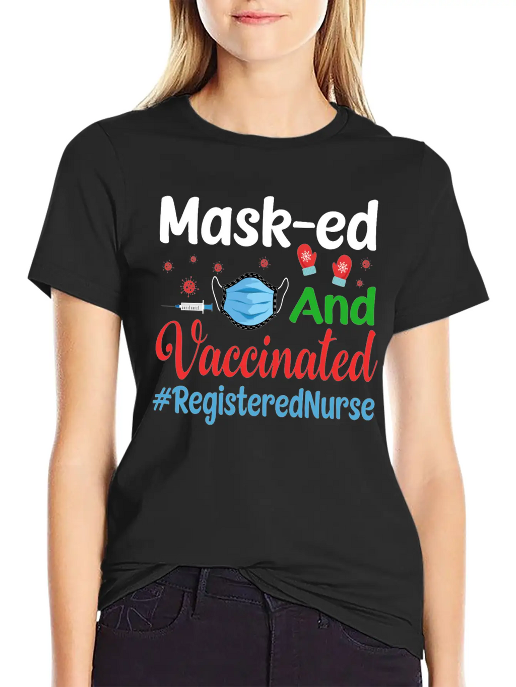 Mask-ed And Vaccinated Registered Nurse Tshirt Casual Graphic T-Shirt – Simple And Comfortable Daily Wear