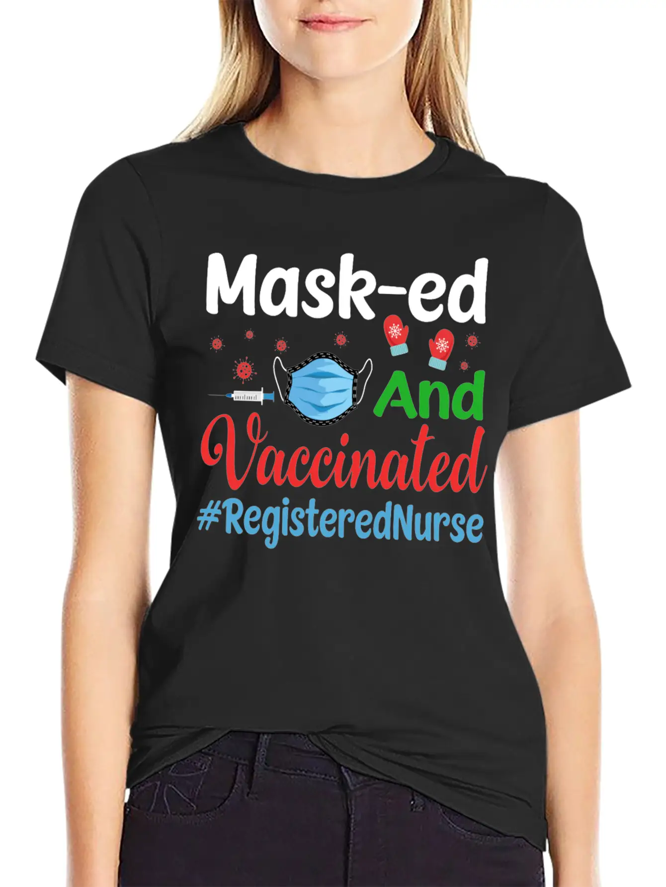 Mask-ed And Vaccinated Registered Nurse Tshirt Casual Graphic T-Shirt – Simple And Comfortable Daily Wear