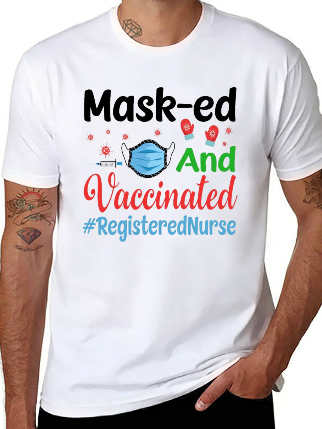 Mask-ed And Vaccinated Registered Nurse Tshirt Casual Graphic T-Shirt – Simple And Comfortable Daily Wear