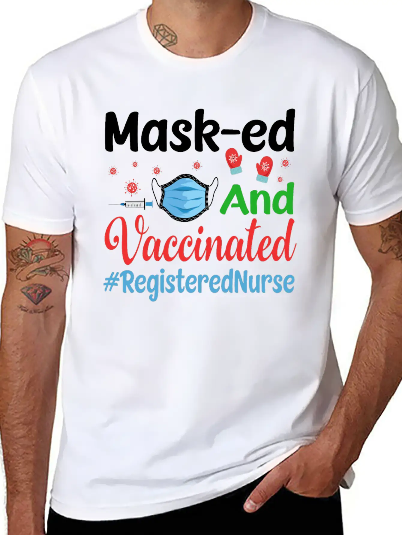 Mask-ed And Vaccinated Registered Nurse Tshirt Casual Graphic T-Shirt – Simple And Comfortable Daily Wear