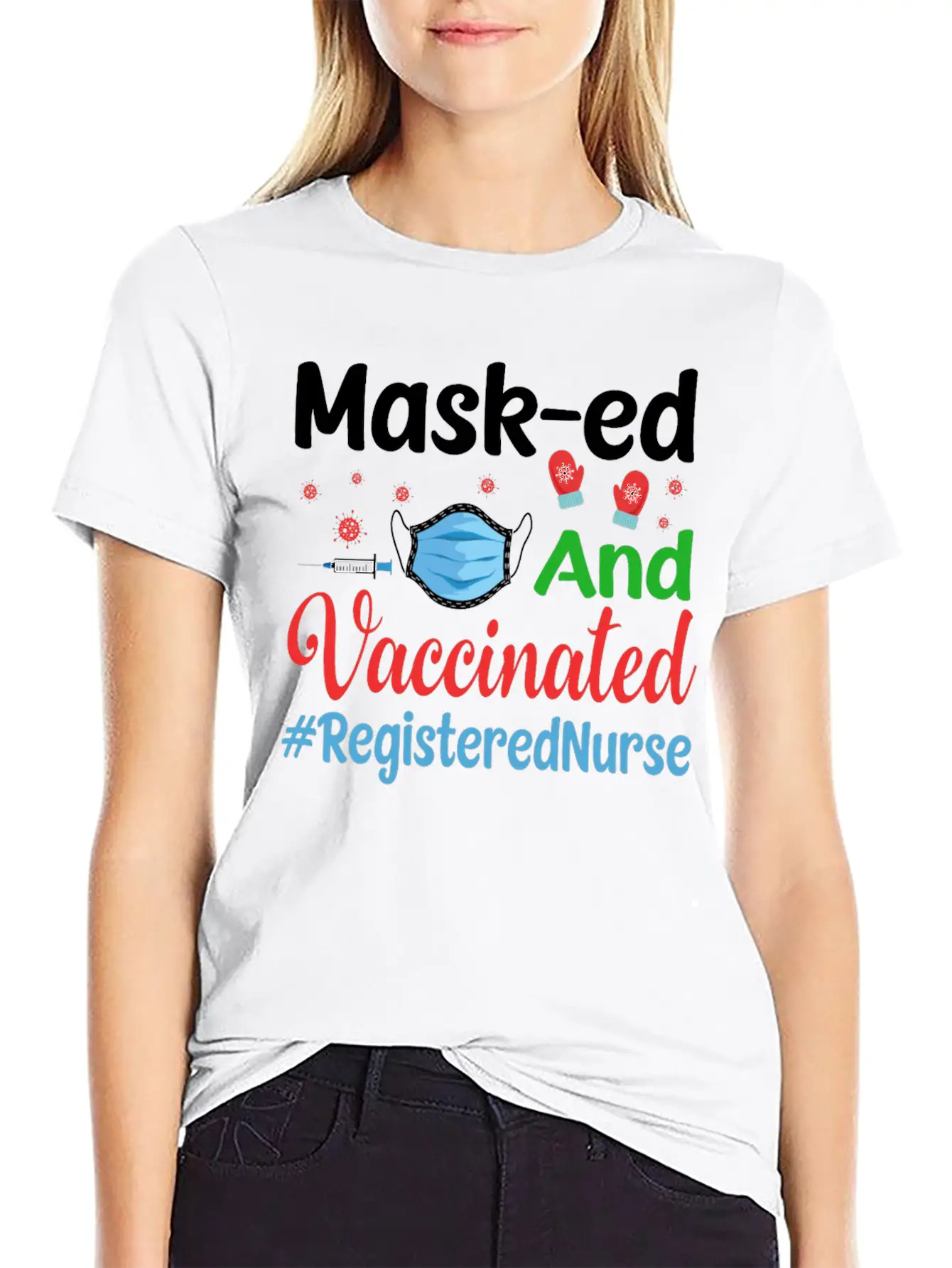 Mask-ed And Vaccinated Registered Nurse Tshirt Casual Graphic T-Shirt – Simple And Comfortable Daily Wear