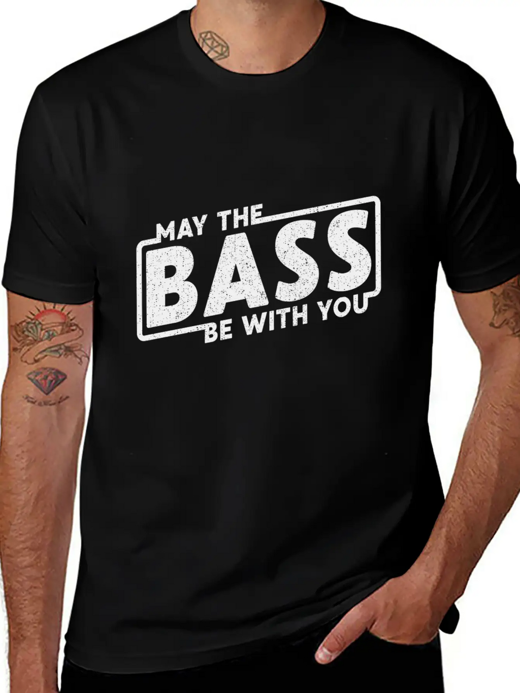 May The Bass Be With You Guitar Music Gift Unisex Short Sleeve Soft Cotton T-Shirt – Casual Everyday Wear
