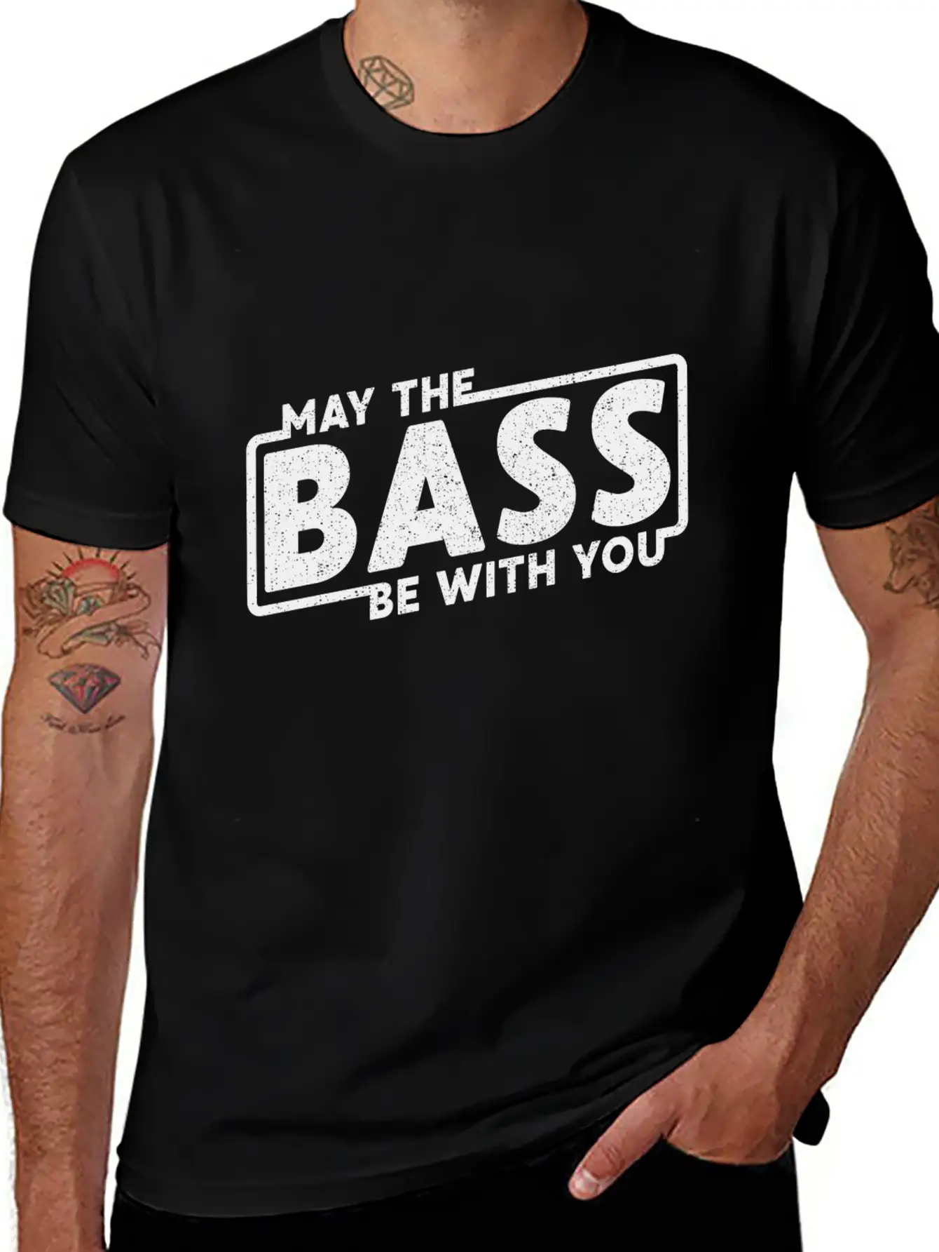 May The Bass Be With You Guitar Music Gift Unisex Short Sleeve Soft Cotton T-Shirt – Casual Everyday Wear