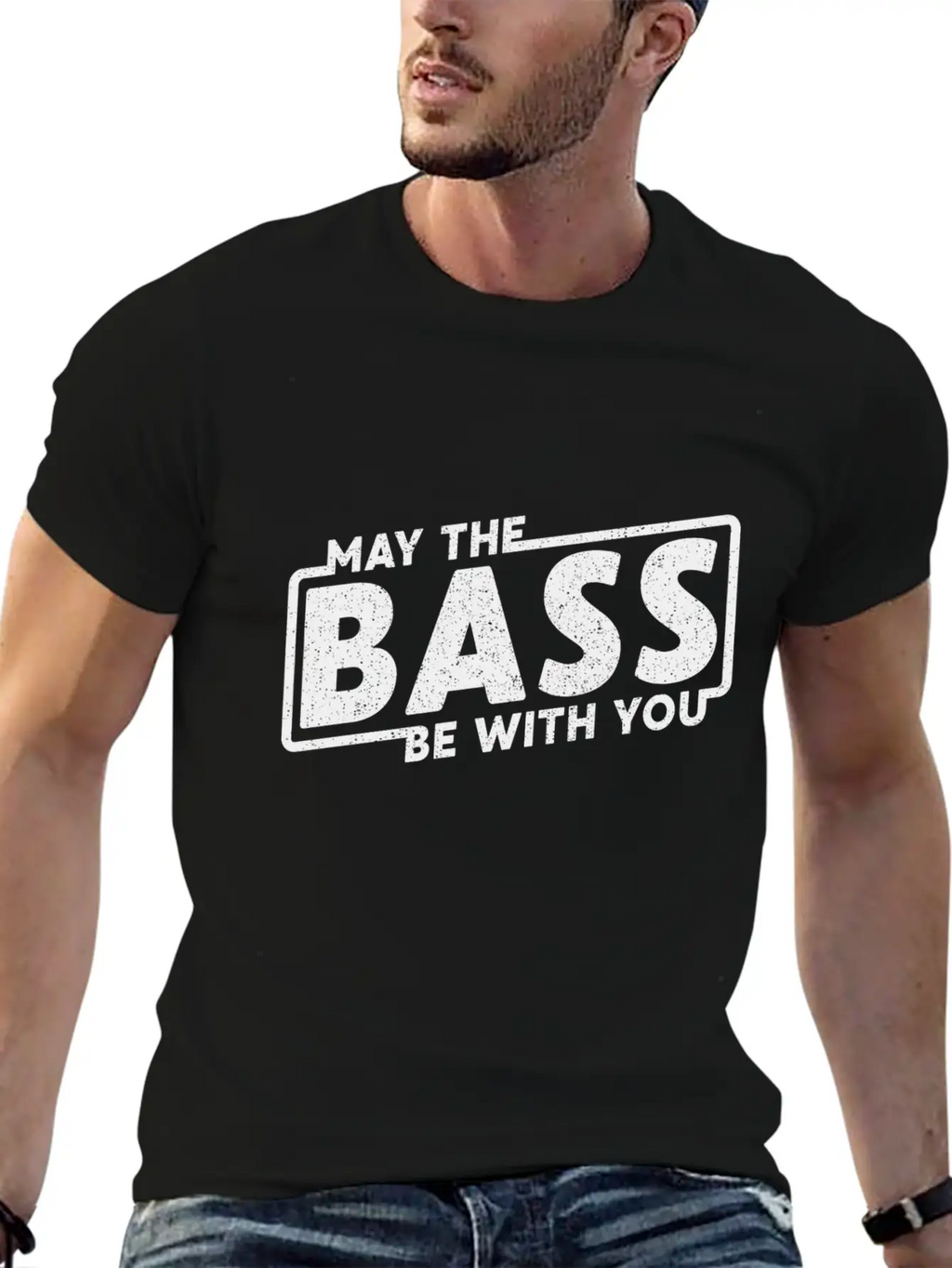 May The Bass Be With You Guitar Music Gift Unisex Short Sleeve Soft Cotton T-Shirt – Casual Everyday Wear