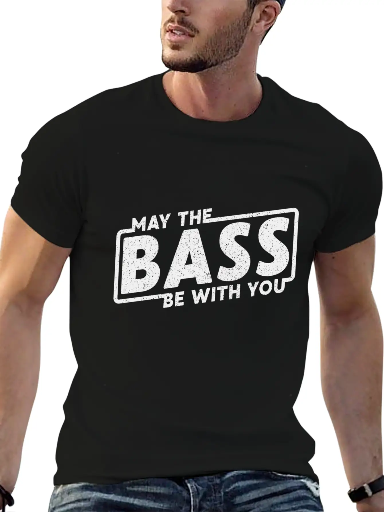 May The Bass Be With You Guitar Music Gift Unisex Short Sleeve Soft Cotton T-Shirt – Casual Everyday Wear