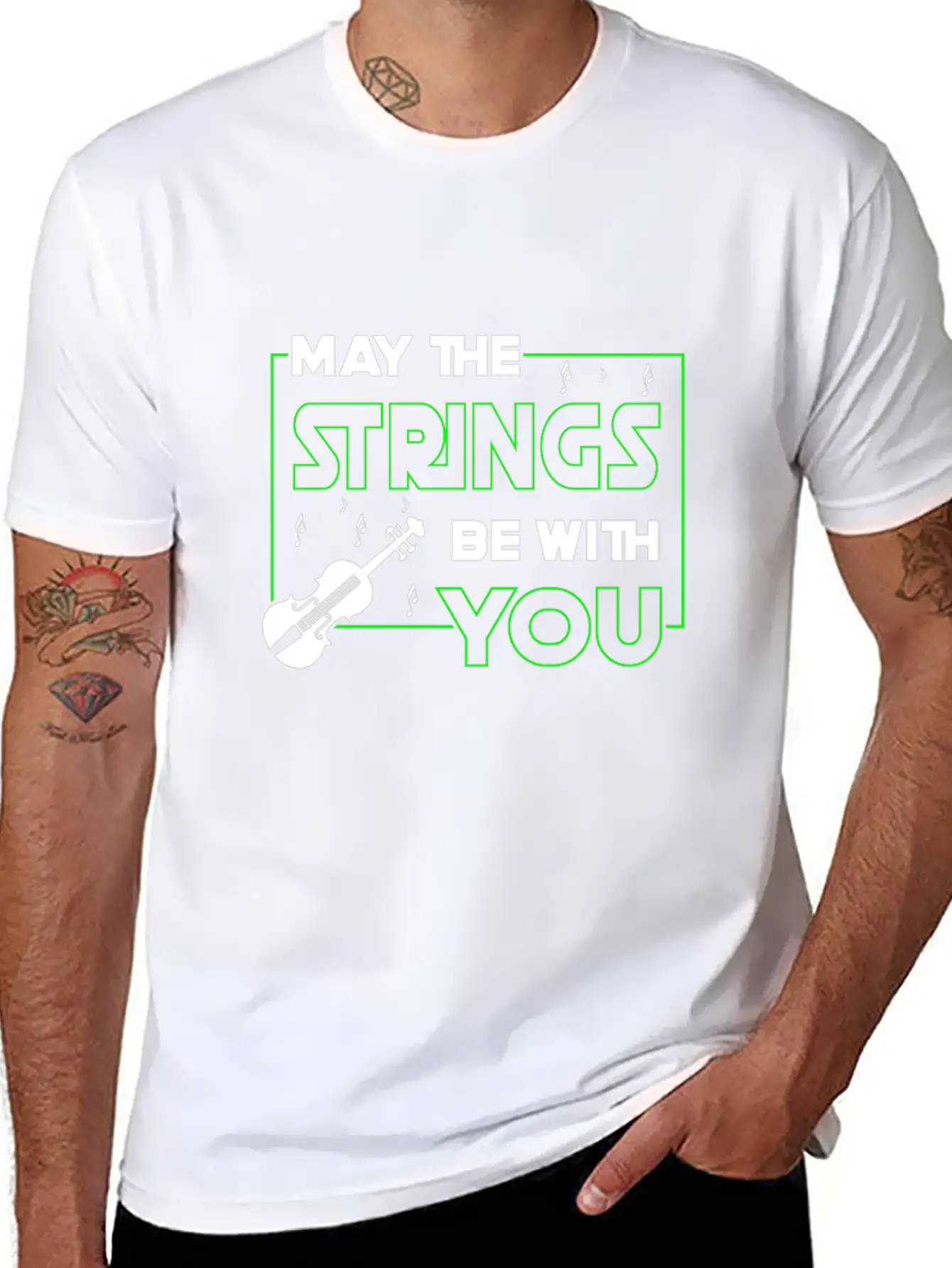 May The Strings Be With You - Violin Player Stylish Everyday T-Shirt – Unisex Basic Cotton Tee
