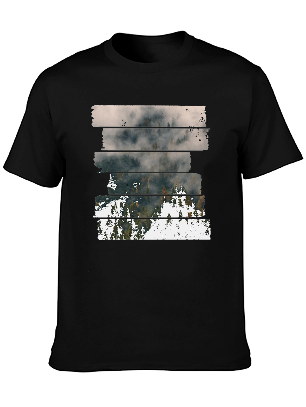 Abstract Landscape Graphic Print Mens Black T-Shirt