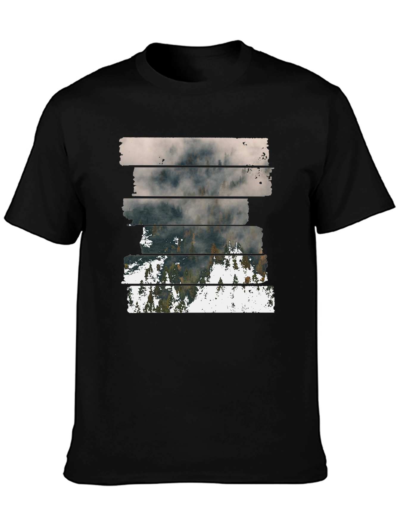 Abstract Landscape Graphic Print Mens Black T-Shirt