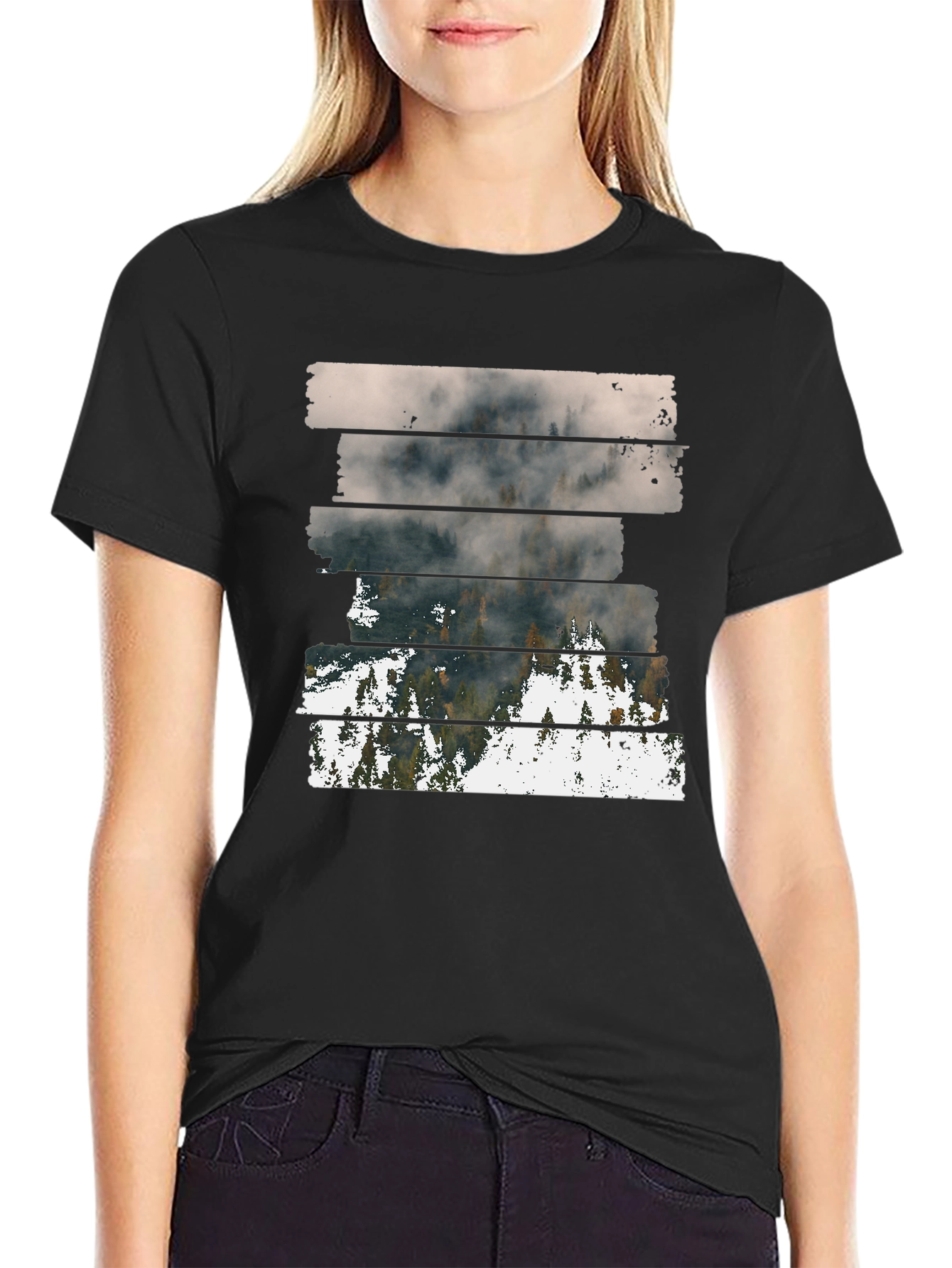 Abstract Landscape Graphic Print Mens Black T-Shirt
