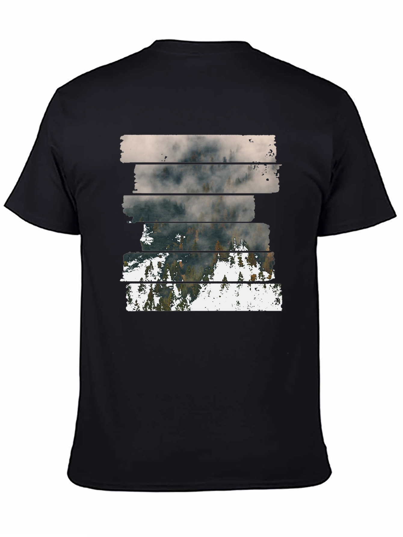 Abstract Landscape Graphic Print Mens Black T-Shirt