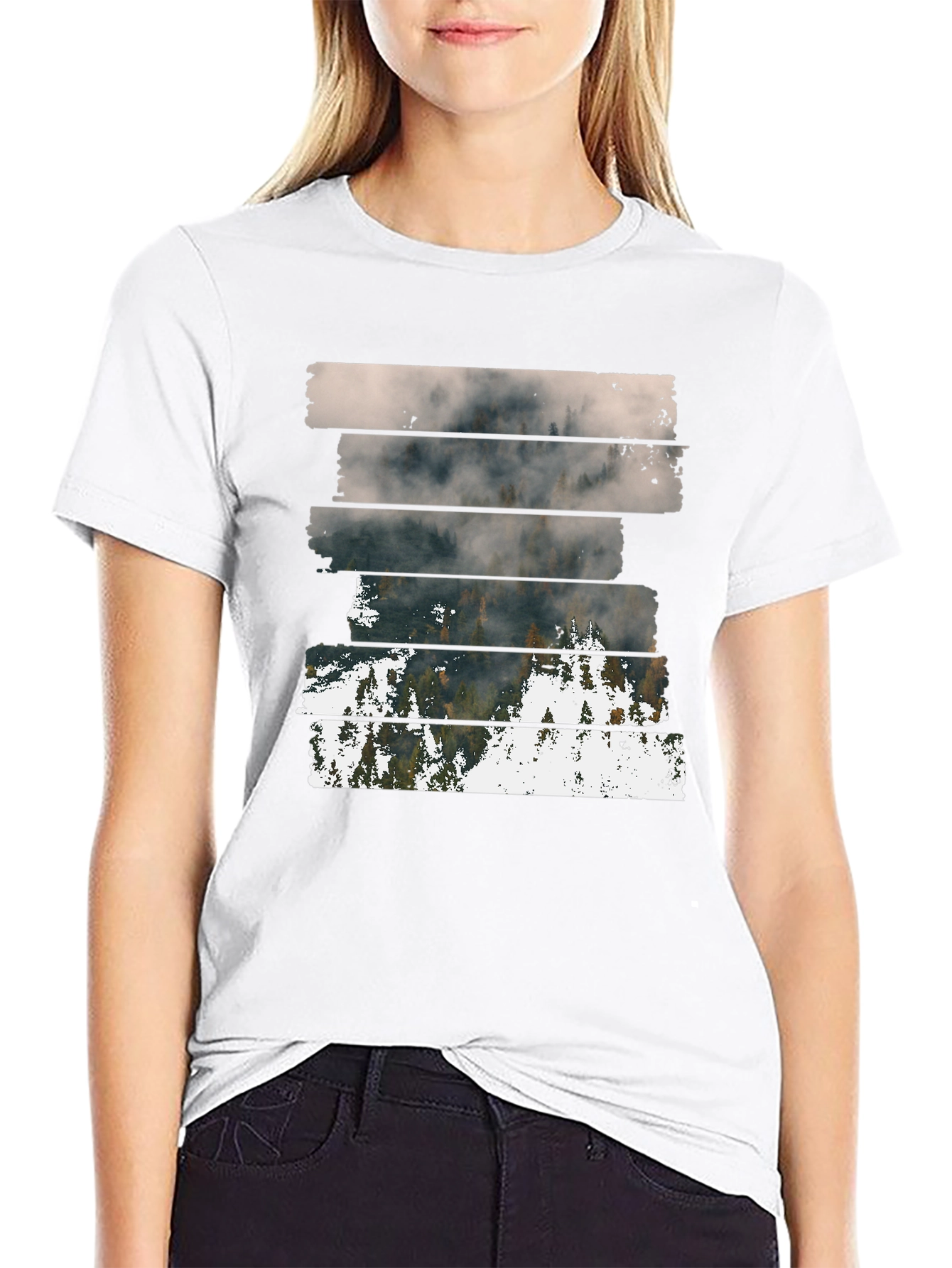 Abstract Landscape Graphic Print Mens Black T-Shirt