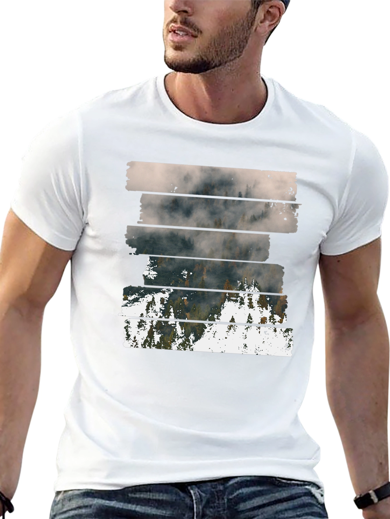 Abstract Landscape Graphic Print Mens Black T-Shirt