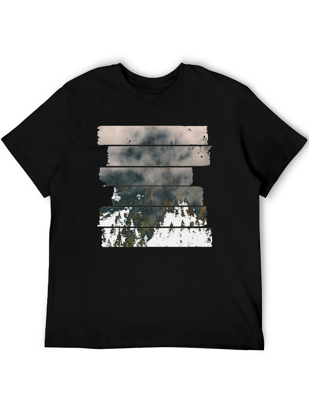Abstract Landscape Graphic Print Mens Black T-Shirt