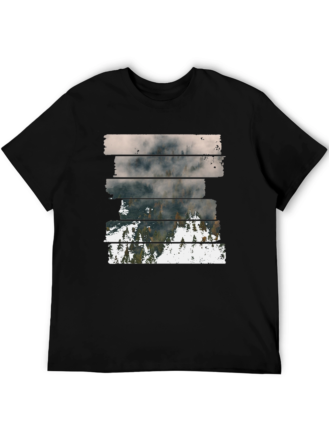 Abstract Landscape Graphic Print Mens Black T-Shirt