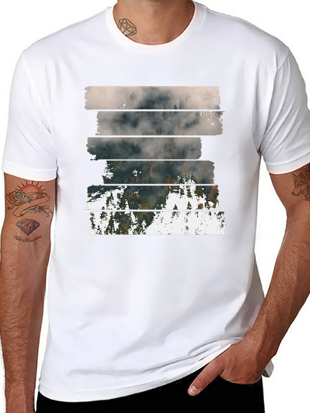 Abstract Landscape Graphic Print Mens Black T-Shirt