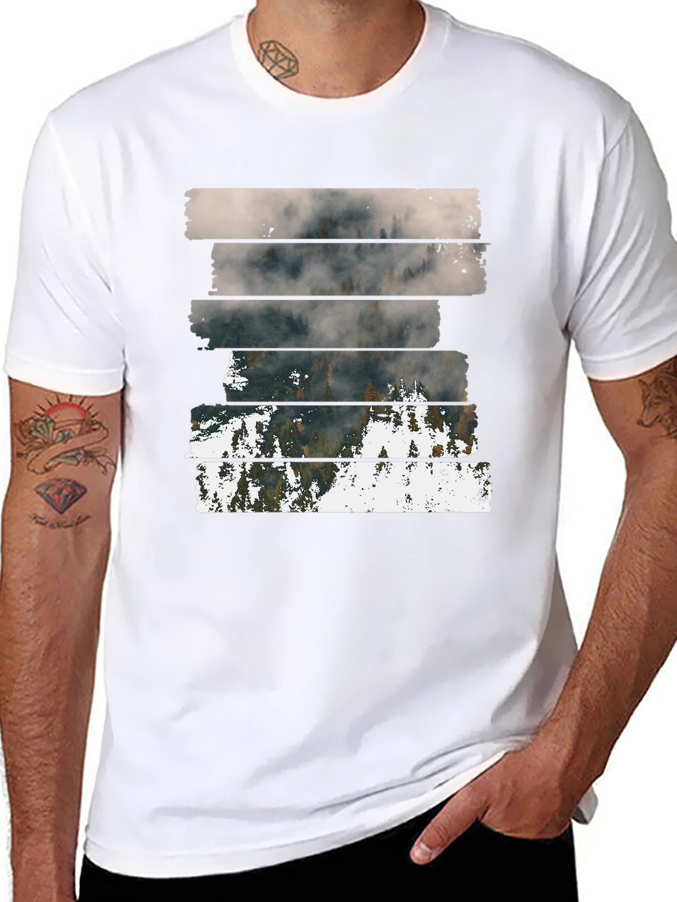 Abstract Landscape Graphic Print Mens Black T-Shirt