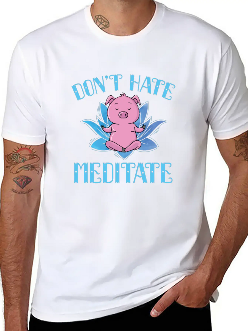 Meditation Don't Hate Meditate Piggies Unisex Casual T-Shirt – Clean Design For Daily Comfort
