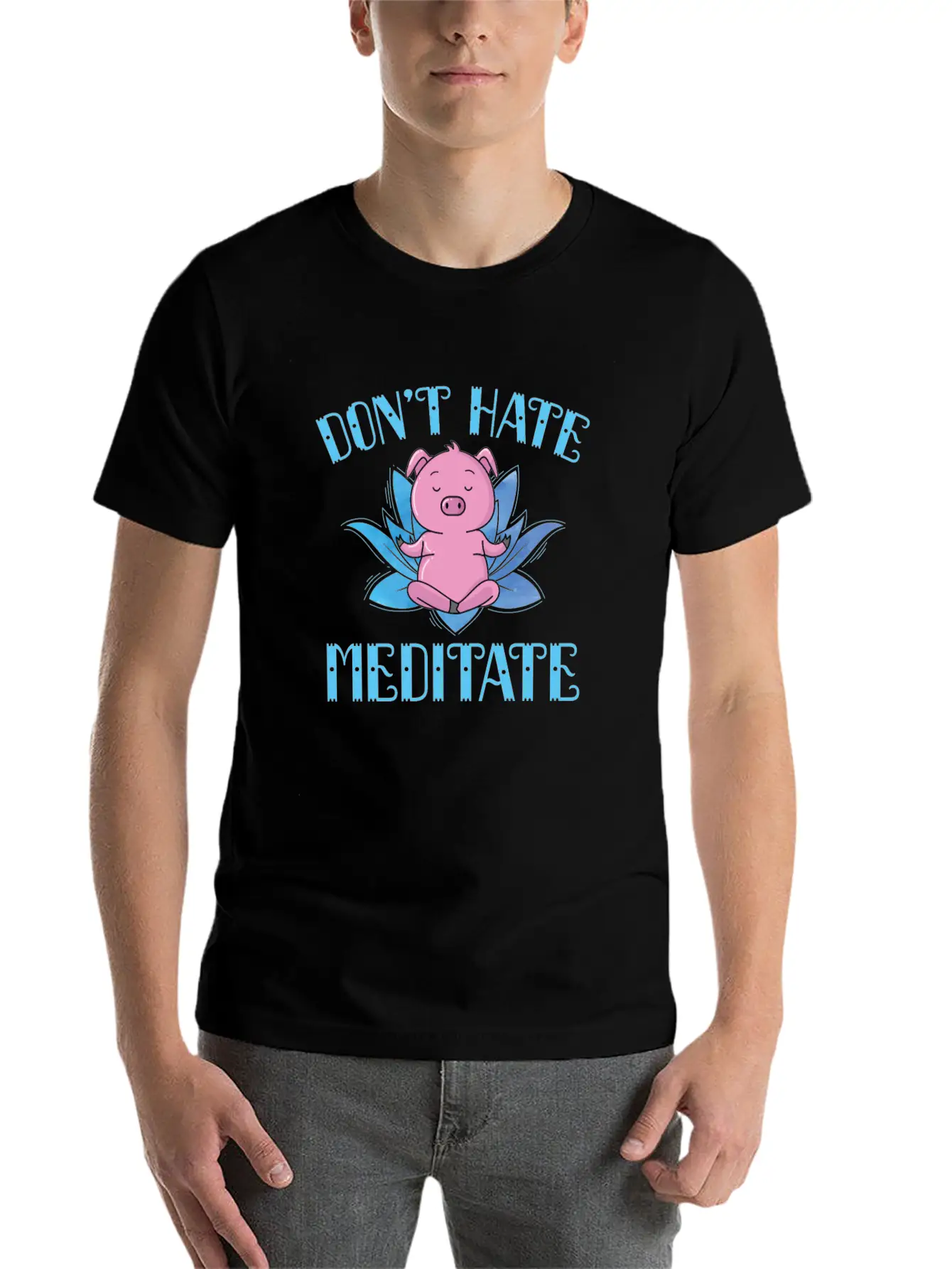 Meditation Don't Hate Meditate Piggies Unisex Casual T-Shirt – Clean Design For Daily Comfort
