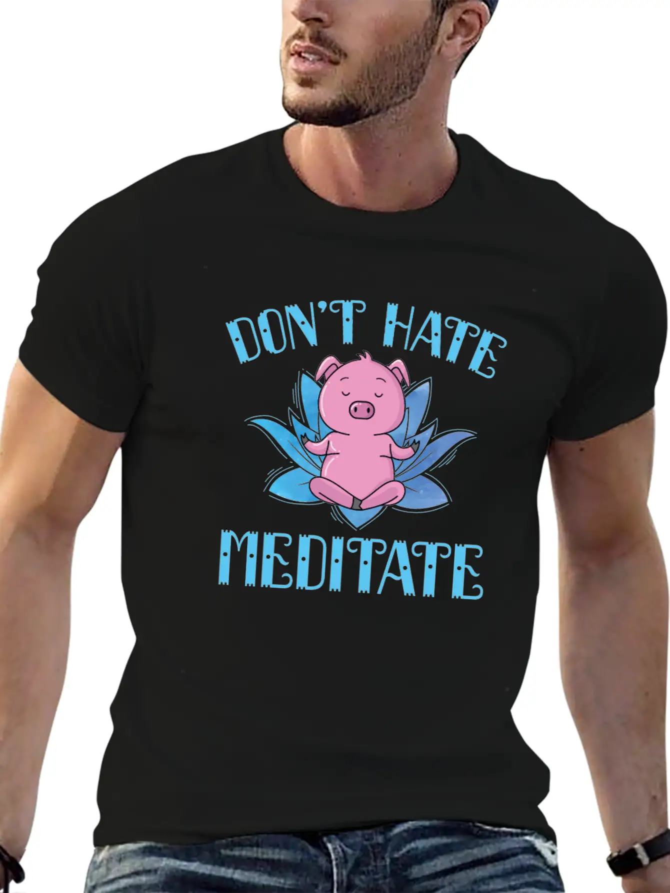 Meditation Don't Hate Meditate Piggies Unisex Casual T-Shirt – Clean Design For Daily Comfort