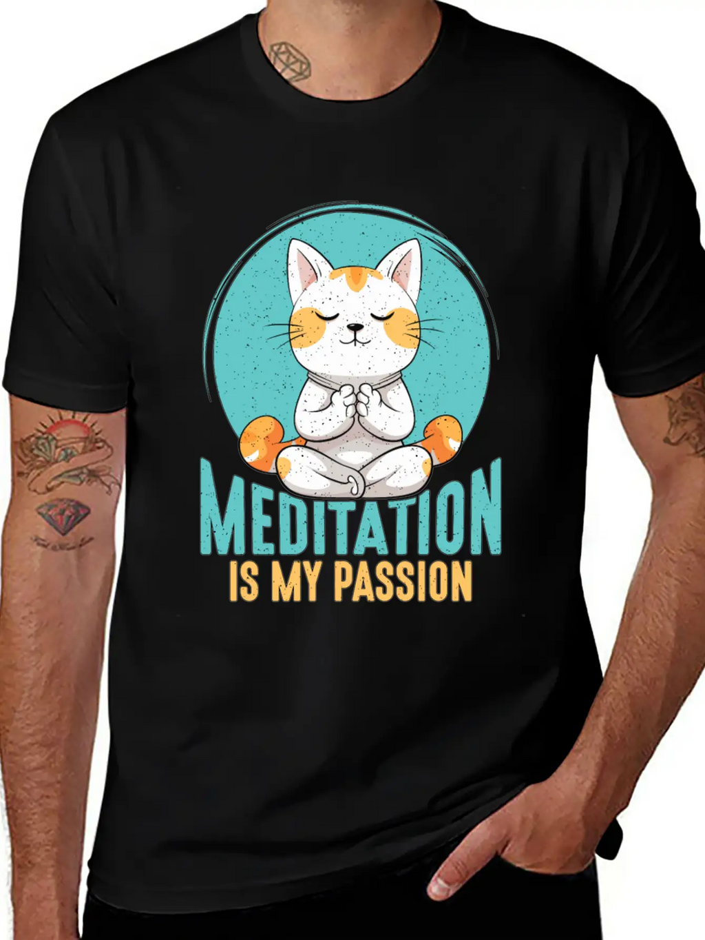 Meditation Is My Passion Relaxation Cat Lover Breathable Soft Cotton T-Shirt – Timeless Casual Look