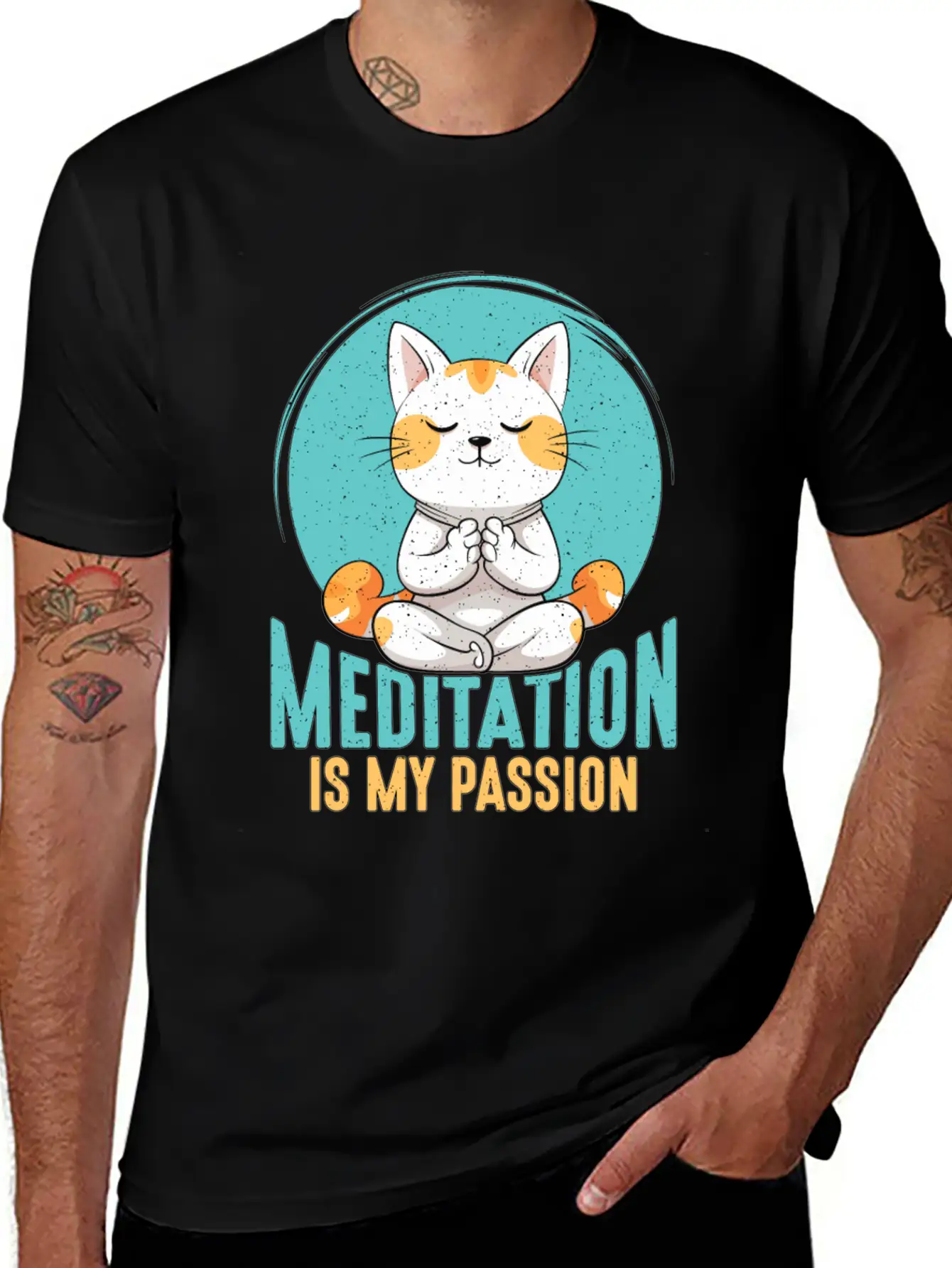Meditation Is My Passion Relaxation Cat Lover Breathable Soft Cotton T-Shirt – Timeless Casual Look