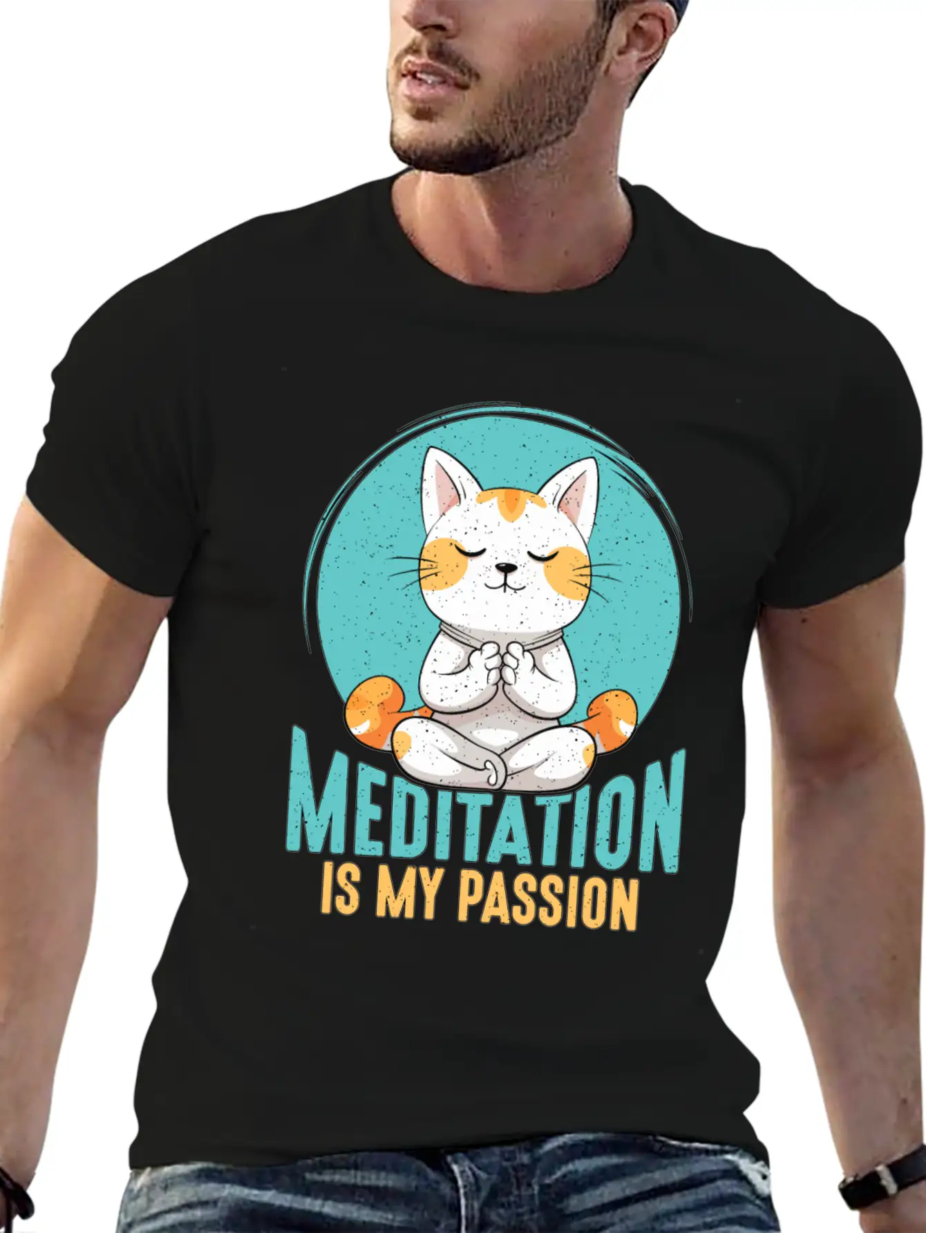 Meditation Is My Passion Relaxation Cat Lover Breathable Soft Cotton T-Shirt – Timeless Casual Look