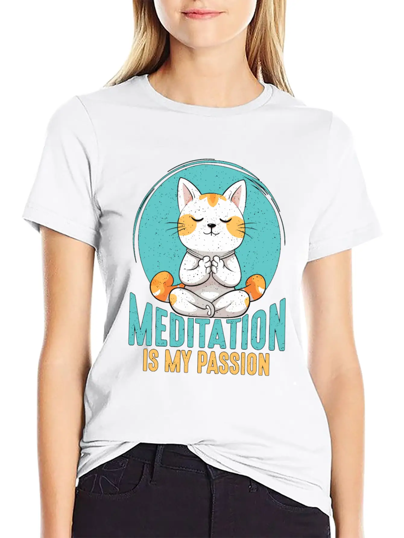 Meditation Is My Passion Relaxation Cat Lover Breathable Soft Cotton T-Shirt – Timeless Casual Look