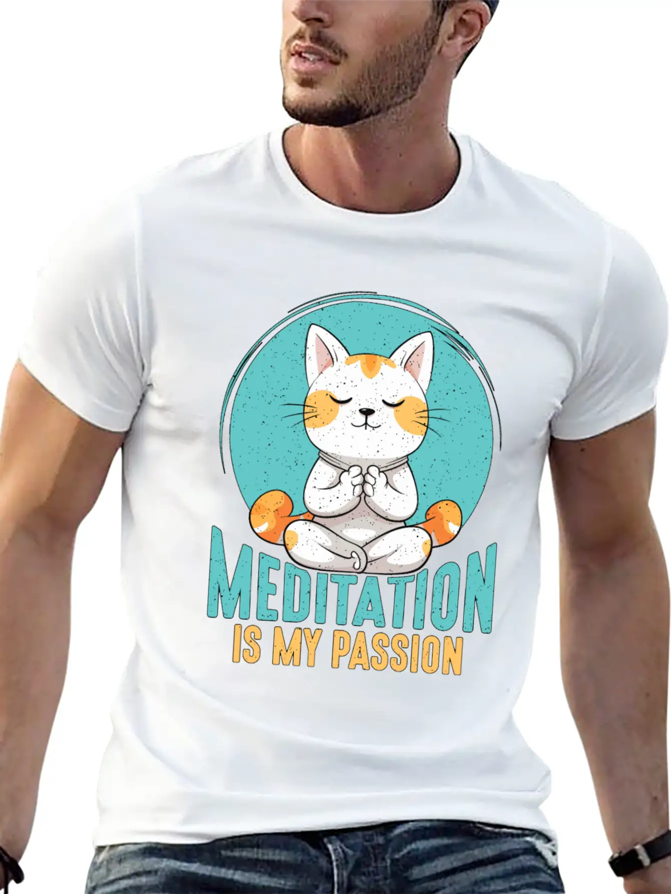 Meditation Is My Passion Relaxation Cat Lover Breathable Soft Cotton T-Shirt – Timeless Casual Look