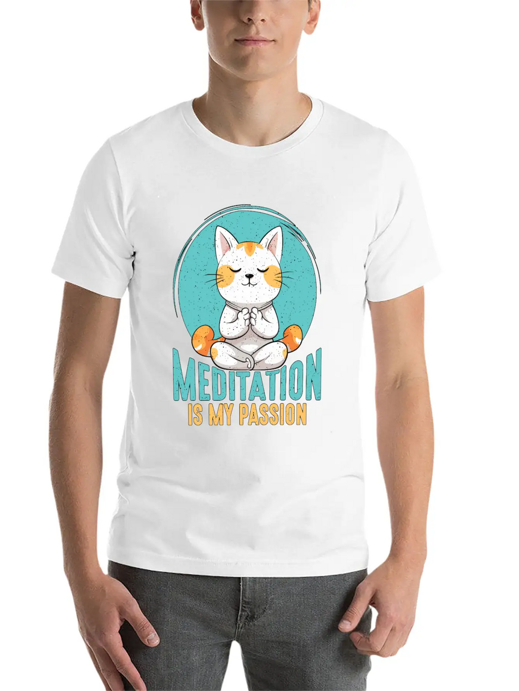Meditation Is My Passion Relaxation Cat Lover Breathable Soft Cotton T-Shirt – Timeless Casual Look