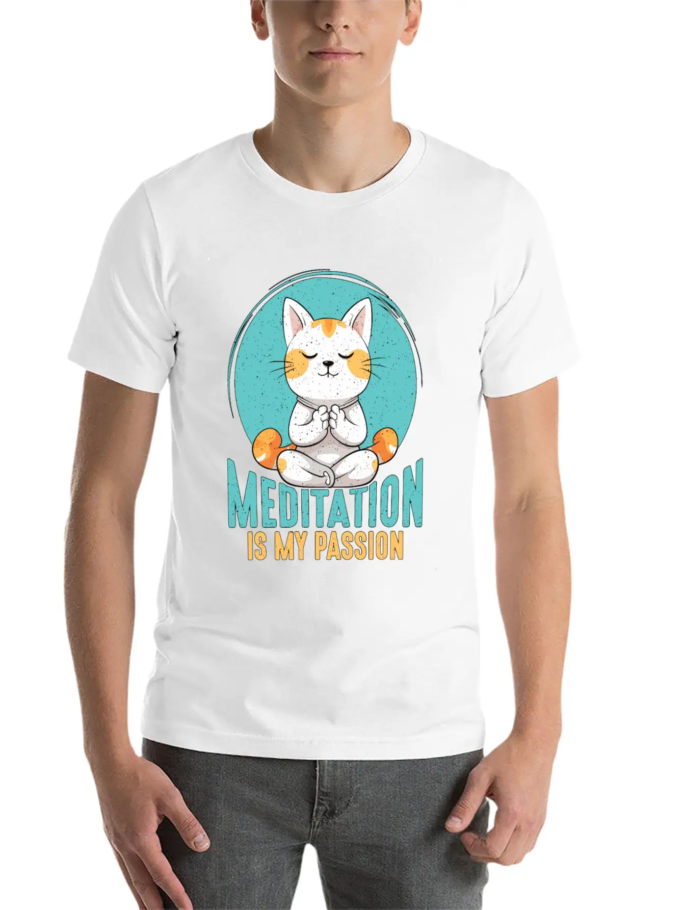 Meditation Is My Passion Relaxation Cat Lover Breathable Soft Cotton T-Shirt – Timeless Casual Look
