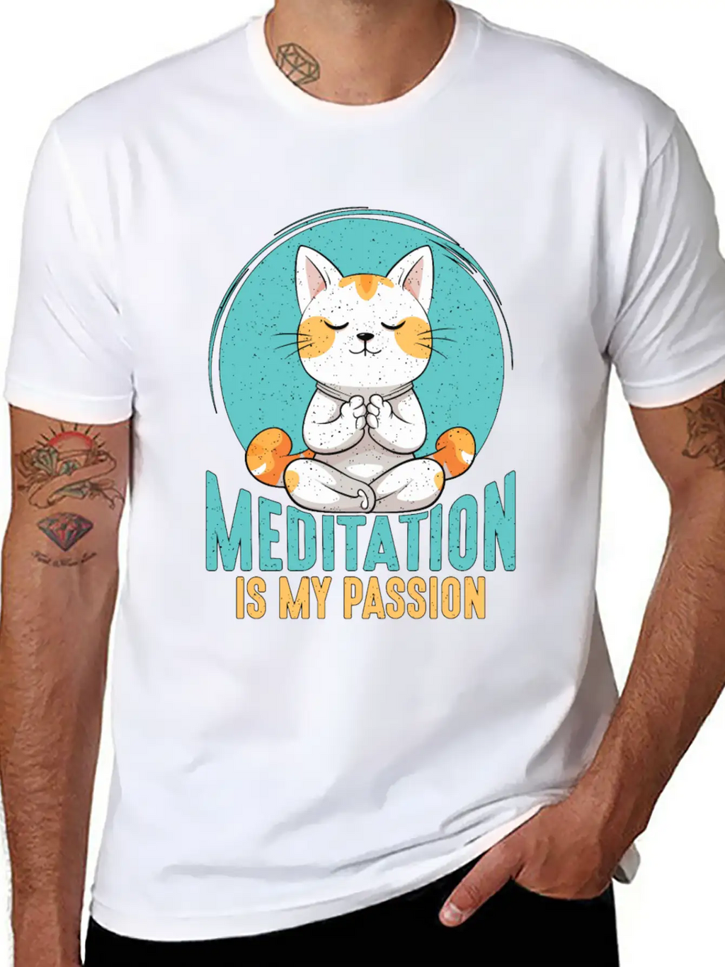 Meditation Is My Passion Relaxation Cat Lover Breathable Soft Cotton T-Shirt – Timeless Casual Look