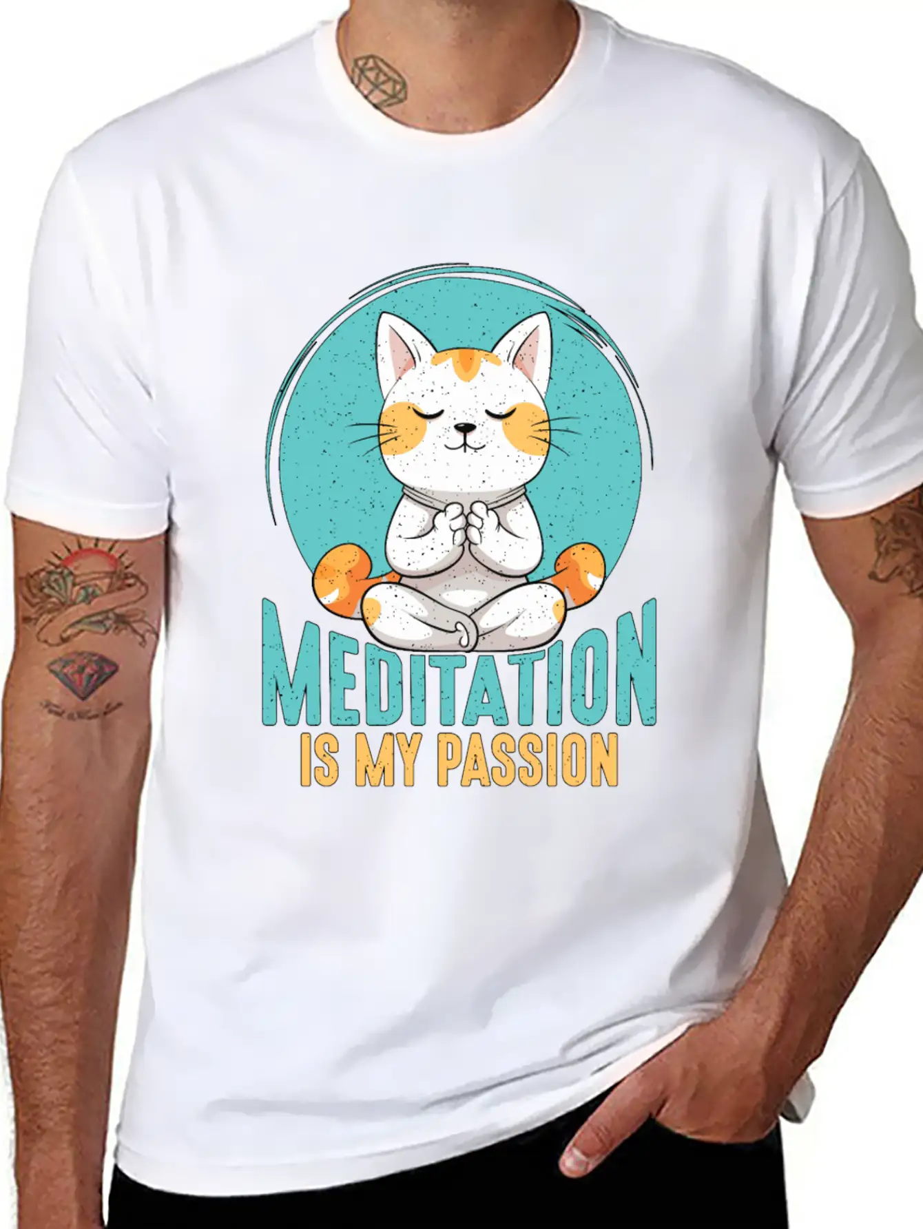 Meditation Is My Passion Relaxation Cat Lover Breathable Soft Cotton T-Shirt – Timeless Casual Look
