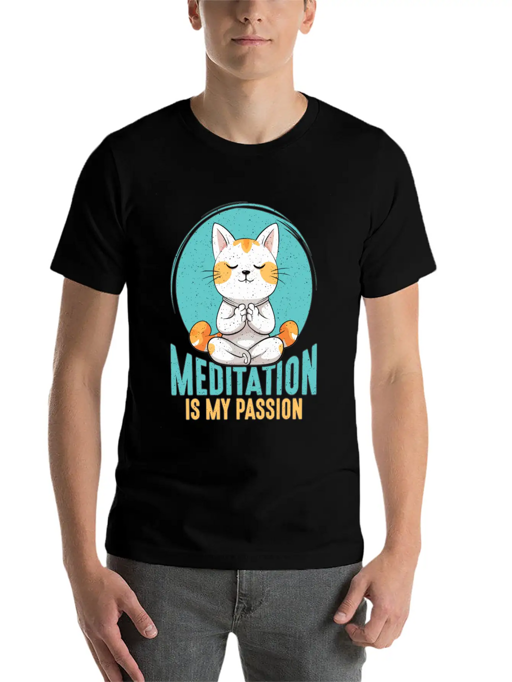 Meditation Is My Passion Relaxation Cat Lover Breathable Soft Cotton T-Shirt – Timeless Casual Look