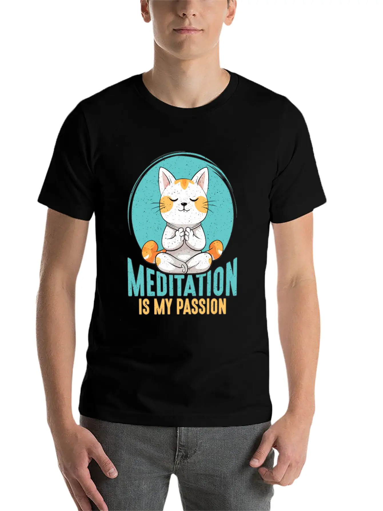 Meditation Is My Passion Relaxation Cat Lover Breathable Soft Cotton T-Shirt – Timeless Casual Look
