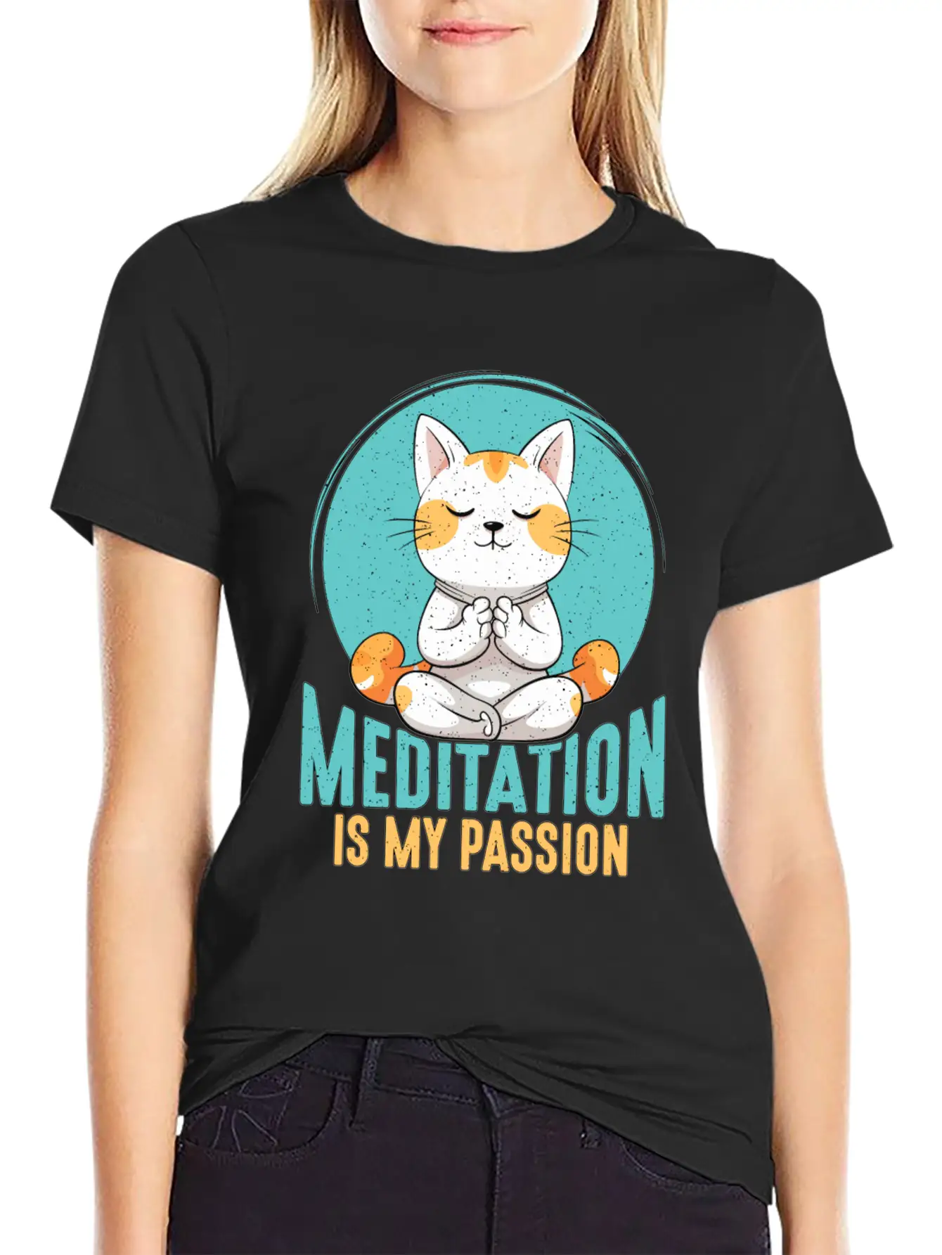 Meditation Is My Passion Relaxation Cat Lover Breathable Soft Cotton T-Shirt – Timeless Casual Look