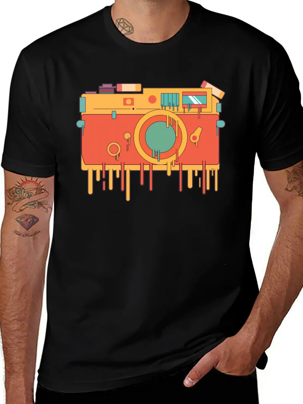 Melting Camera Casual Graphic T-Shirt – Simple And Comfortable Daily Wear