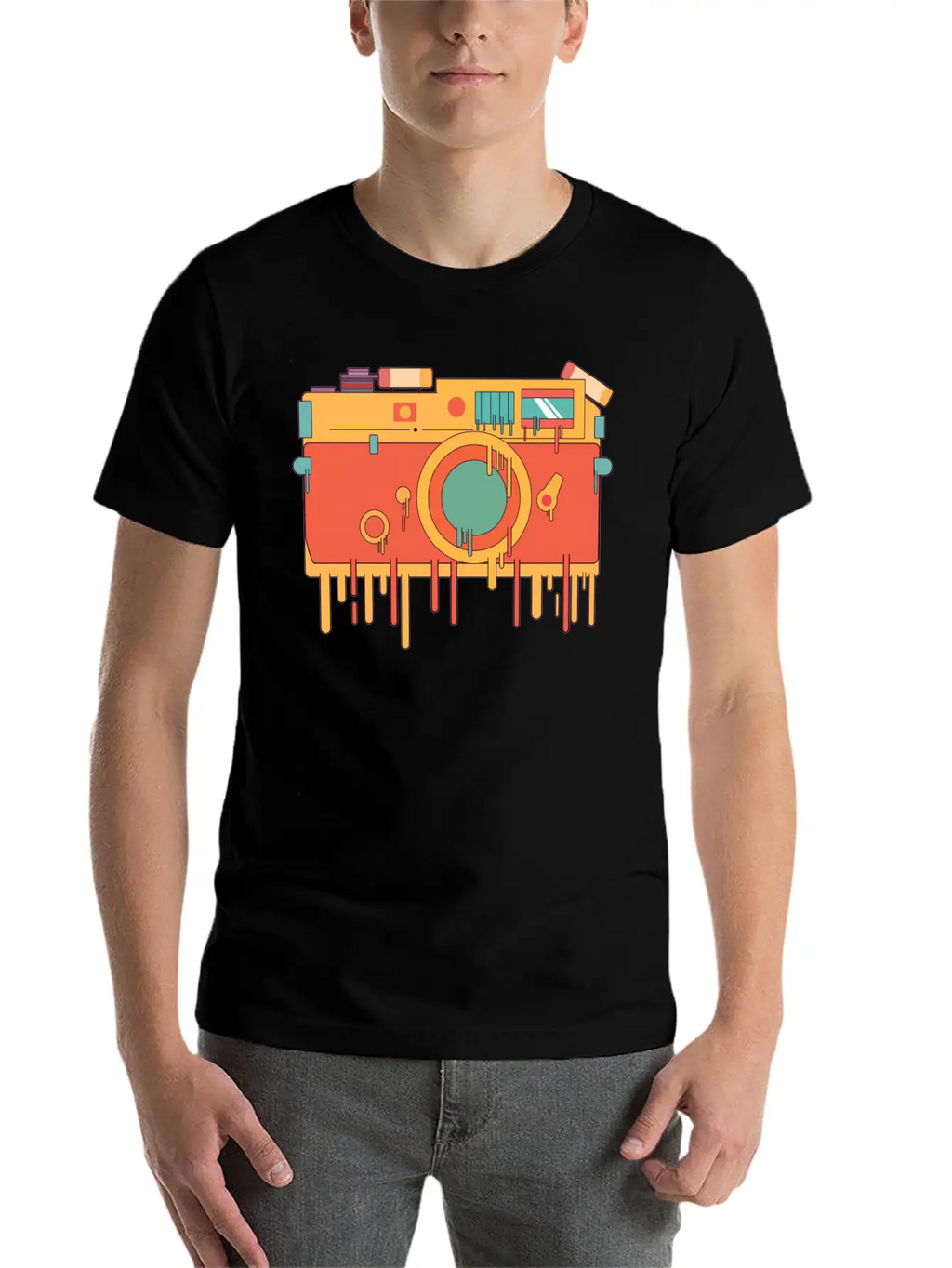 Melting Camera Casual Graphic T-Shirt – Simple And Comfortable Daily Wear