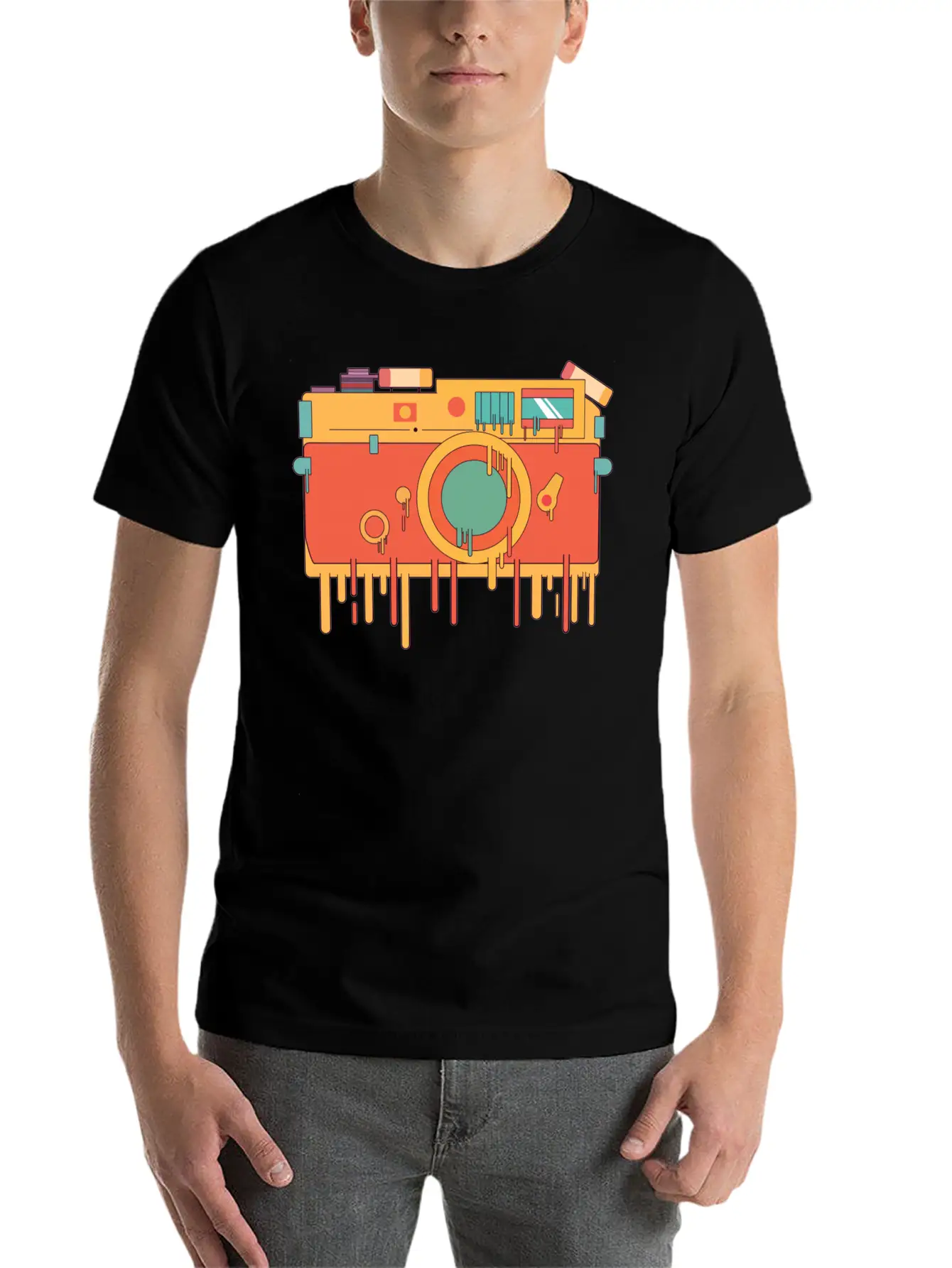 Melting Camera Casual Graphic T-Shirt – Simple And Comfortable Daily Wear