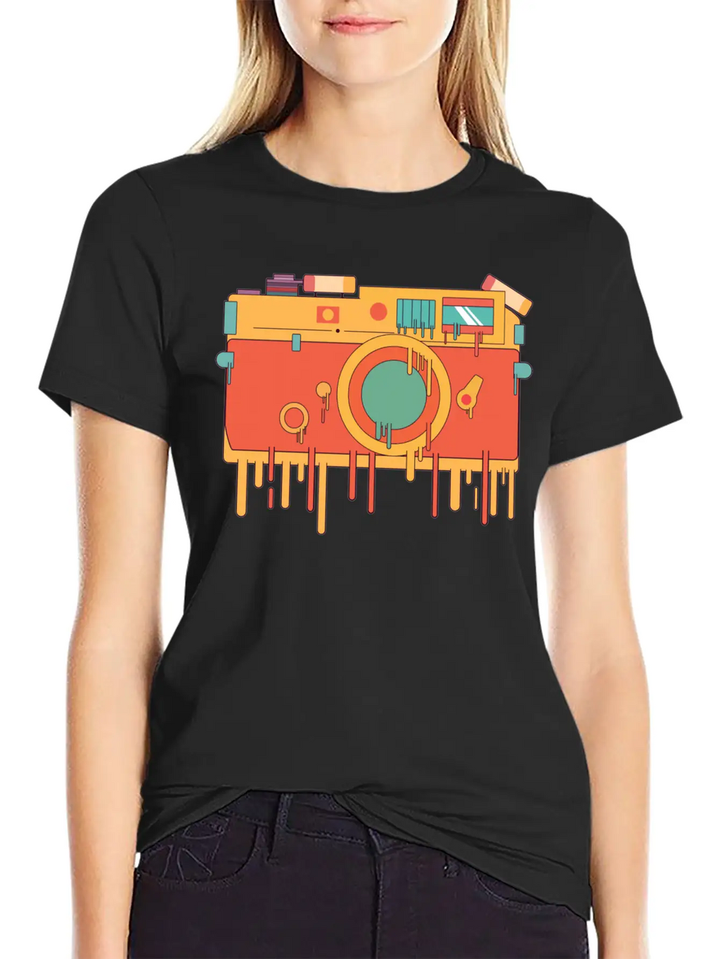Melting Camera Casual Graphic T-Shirt – Simple And Comfortable Daily Wear