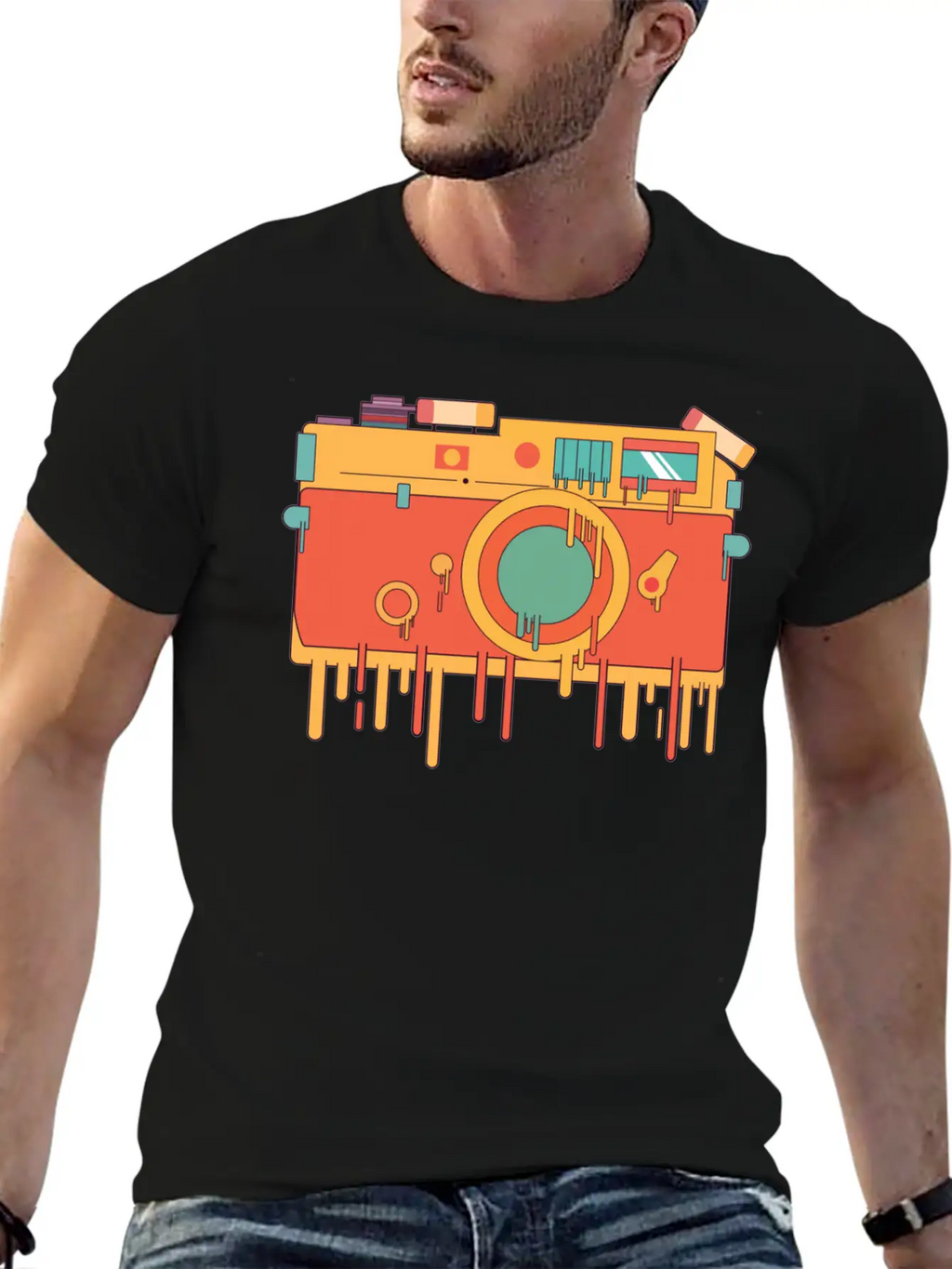 Melting Camera Casual Graphic T-Shirt – Simple And Comfortable Daily Wear