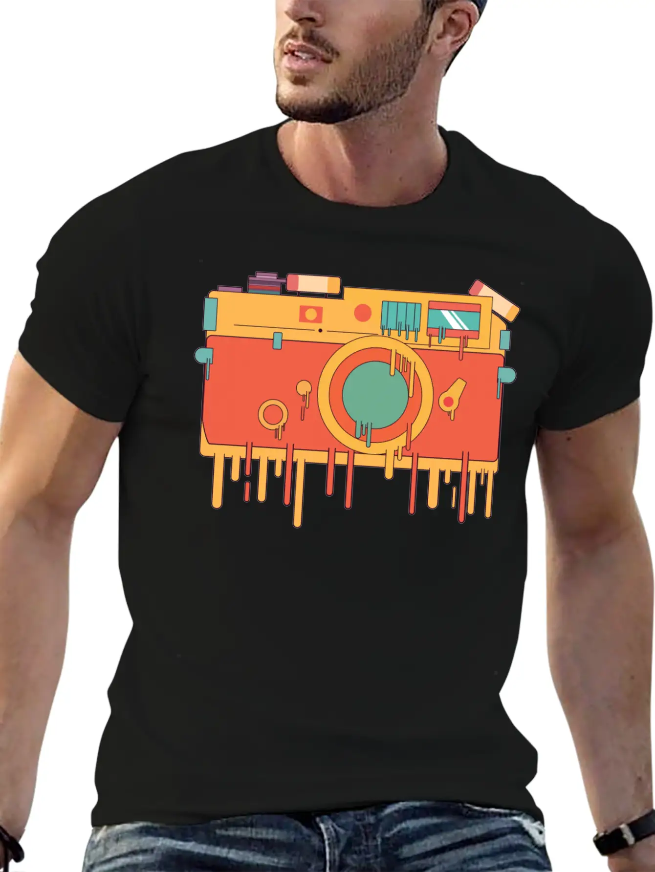 Melting Camera Casual Graphic T-Shirt – Simple And Comfortable Daily Wear
