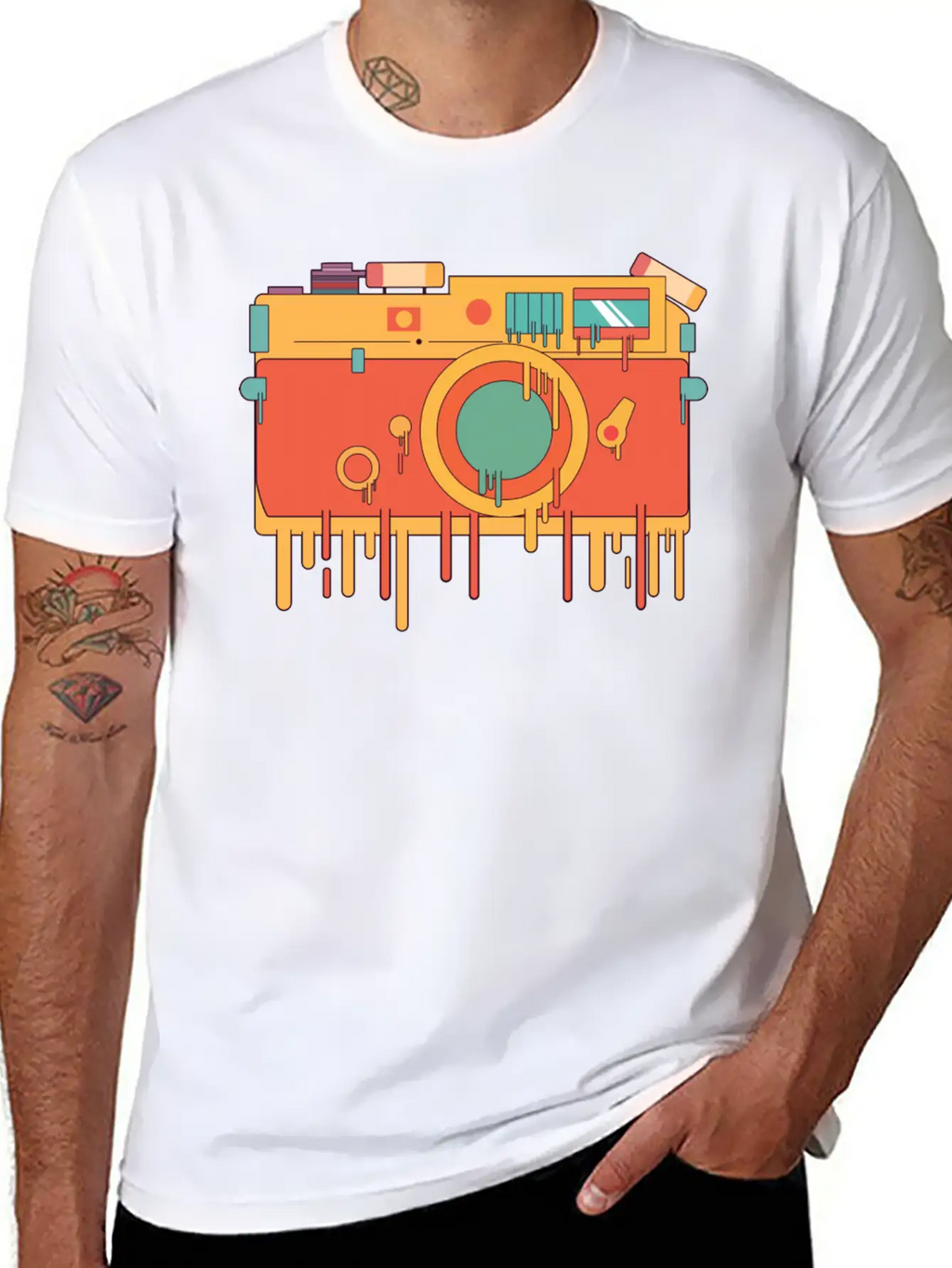 Melting Camera Casual Graphic T-Shirt – Simple And Comfortable Daily Wear