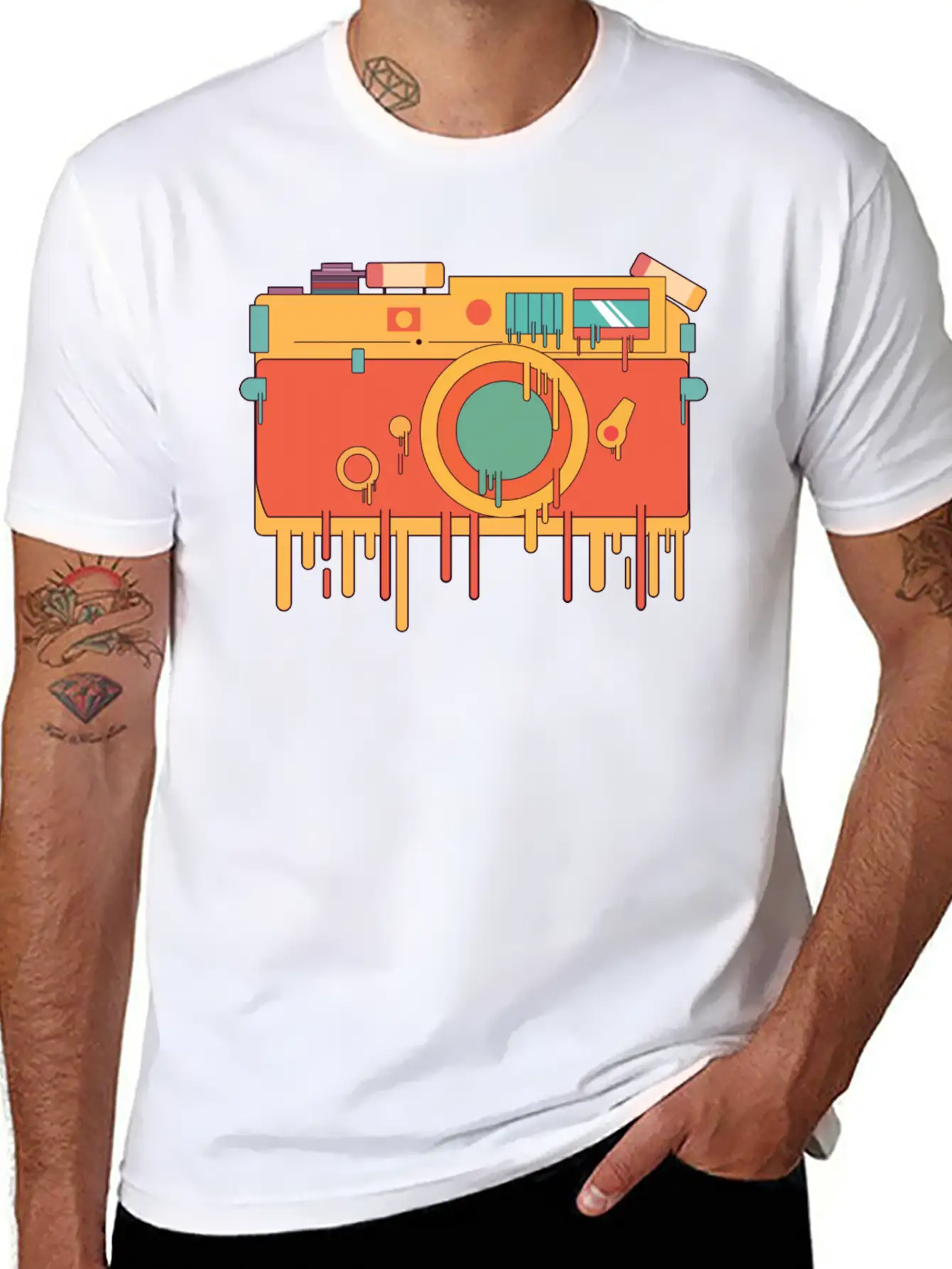 Melting Camera Casual Graphic T-Shirt – Simple And Comfortable Daily Wear